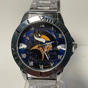 Minnesota Vikings NFL Team Logo Men's Stainless-Steel Silver Watch NEW